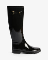 Hunter Women's black refined slim fit gold trim tall gloss wellington boot