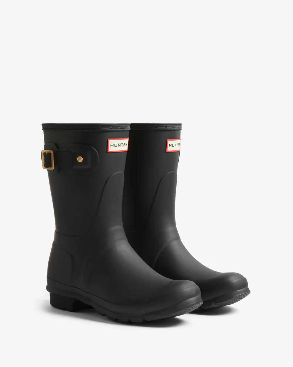 Hunter Women's black leopard print backstrap short wellington boot