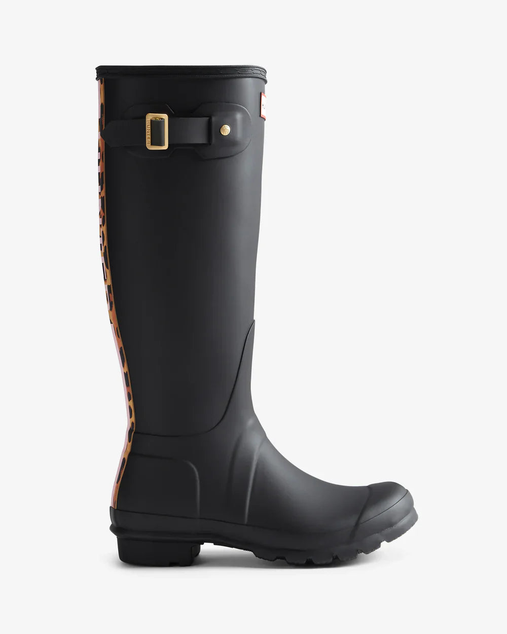 Hunter Women's black leopard print backstrap tall wellington boot